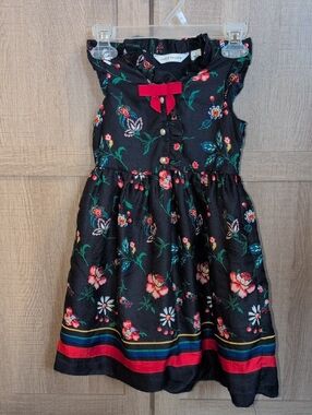 Janie and Jack Black Floral Dress with Red Bow
